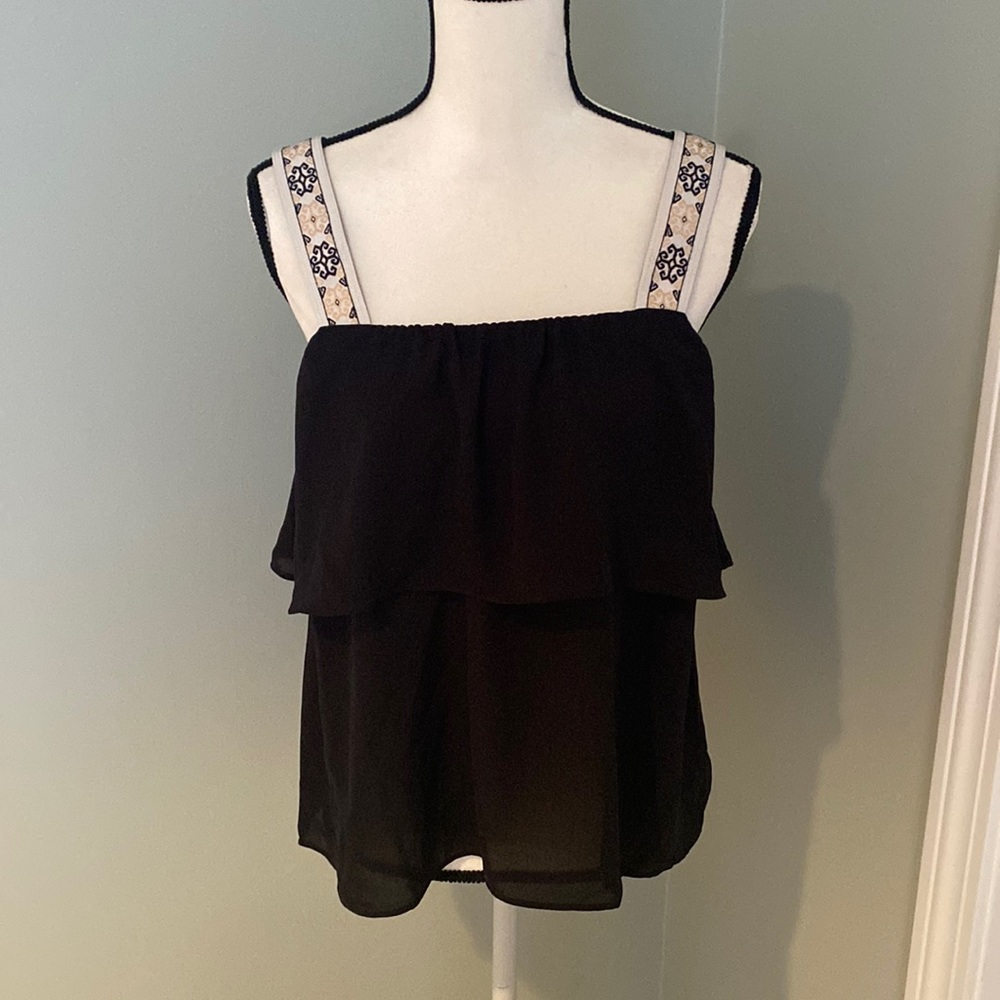 JCrew black tier top. Size 6